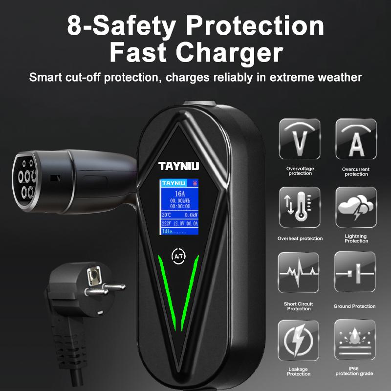 TAYNIU Voltix electric vehicle Charger 3.5kW 16A TYPE 2, TYPE 1 J1772, GB/T, NACS EU Plug Level 1 Charging Cable for Tesla EVs