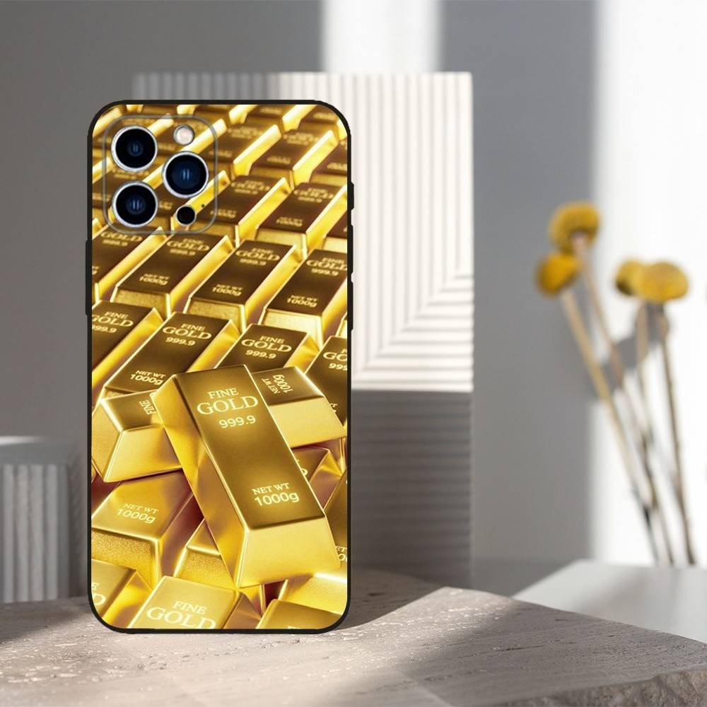 Cool Art Gold Precious Phone Case For iPhone 15,14,13,17,16,12,11,Plus,Pro Max,XS,X,Mini,8,7,XR,SE,Soft Silicone Black