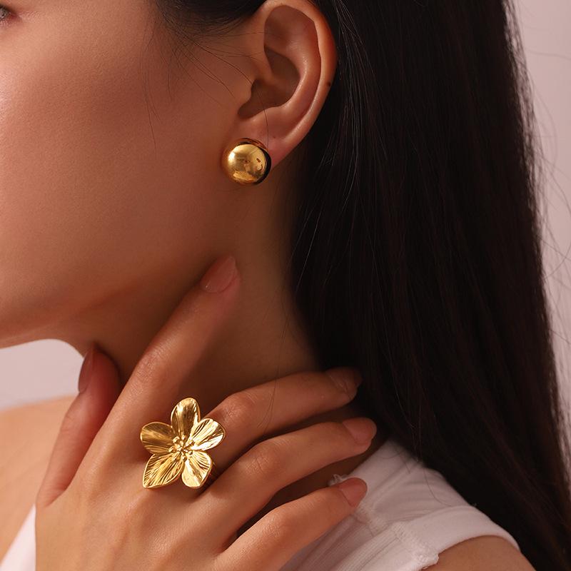 Французское ретро кольцо-цветок из нержавеющей стали с PVD-покрытием из 18-каратного золота для женщин