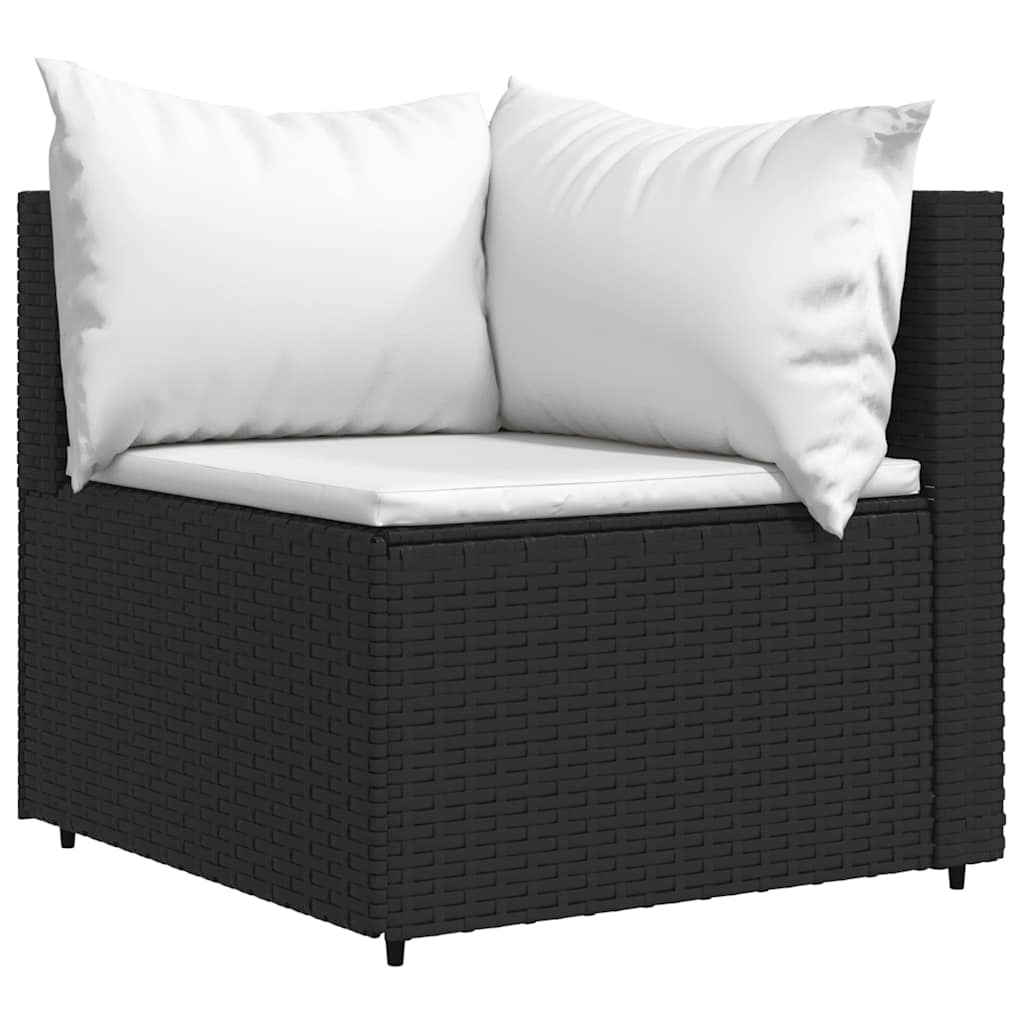 vidaXL Garten-Ecksofa mit Kissen Schwarz Poly Rattan