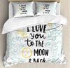 I Love You Duvet Cover Hand Drawn I Love You To The Moon and Back Words with Stars Celebration King Size Polyester Bedding Set