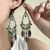 Vintage Bohemian Green Leaf Beaded Fringe Earrings Long Dangle Elegant Unique Statement Earrings