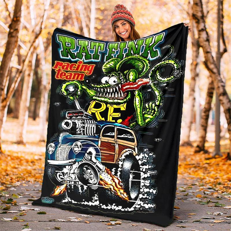 Rat Fink Power Flannel Blanket Soft All-Season Throw, Design for Camping, Car Travel, Hiking Sofa, Bed, Office Perfect Gift for Parties