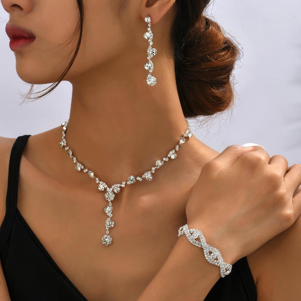 Crystal Rhinestones, Necklaces, Stud Earrings, Bracelets, Three-Piece Jewelry Accessories, Wedding And Bridal Accessories.