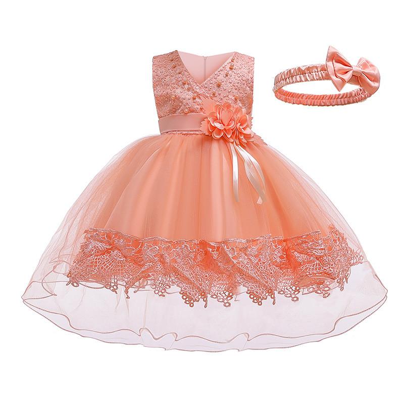 Baby Girl Princess Dress With Pearls And Lace For Spring Summer Autumn Winter