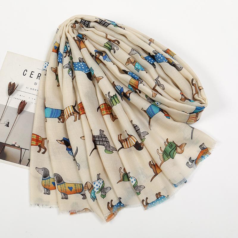 Животный Шарф Кисточка Вискозная Шаль Такса Собака Кошка Узор Шарфы Женские Мусульманский Хиджаб Милые Повязки на Голову Муфлер