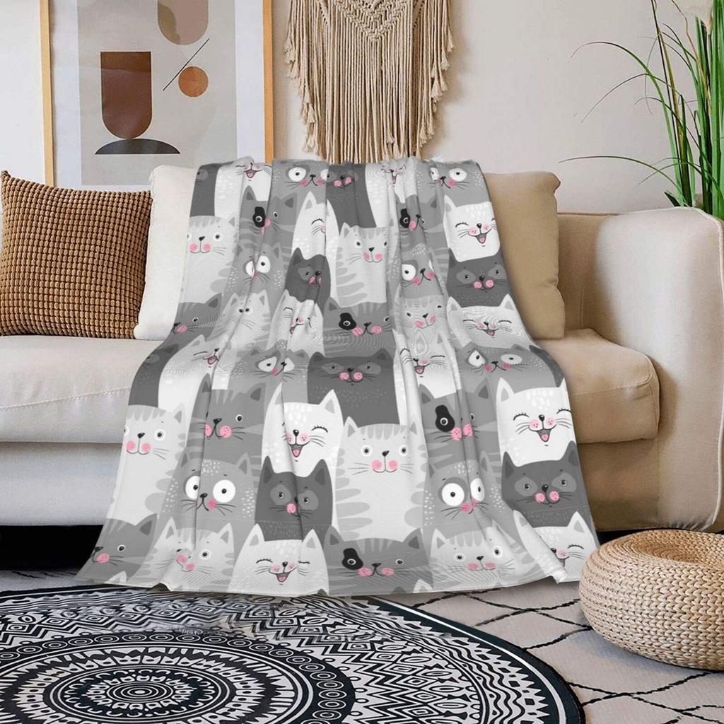 Cute Cat Design Flannel Fleece Throw Blanket 50x60 Inch Lightweight Soft Cozy for Bed Couch Sofa Chair Office Adult Kids Use