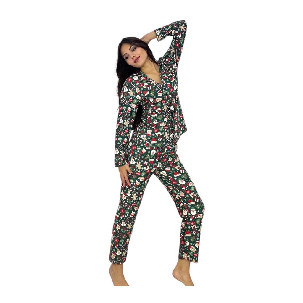 Новогодний зимний пижамный комплект на пуговицах