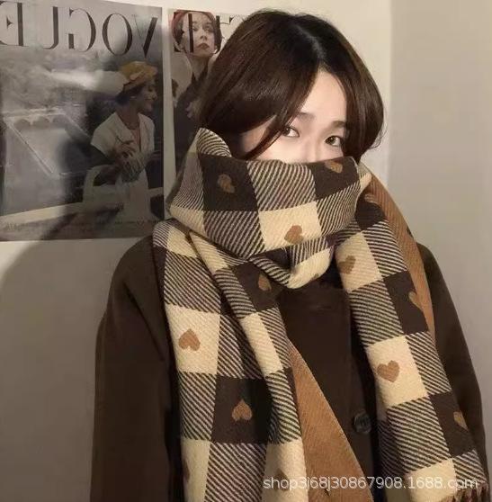 Scarf Korean atmosphere thickened scarf shawl women's warm scarf couple scarf winter versatile plaid scarf