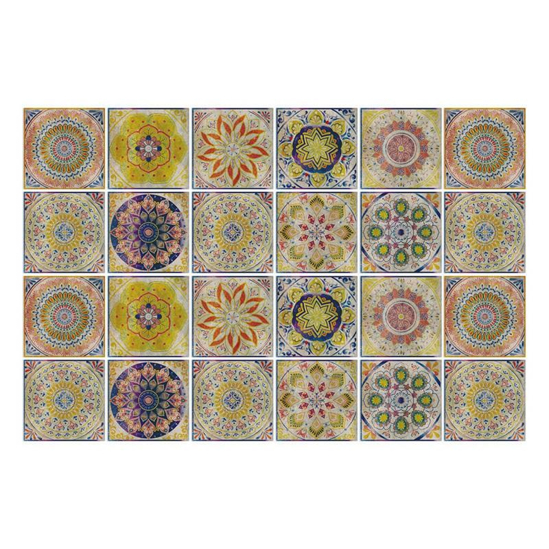 24 шт./компл. Арт-ретро Мандала Плитка Наклейки На Стены Наклейки Водонепроницаемые Наклейки На Стены Декор Гостиной Ванная Комната Кухня Украшения