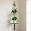 Yousheng Wall Hanging Corner Shelf Bohemia Handmade Cotton Rope 1/2 Tier Triangle Storage Shelf Farmhouse Rustic Wood Potted Plants Planter Craft