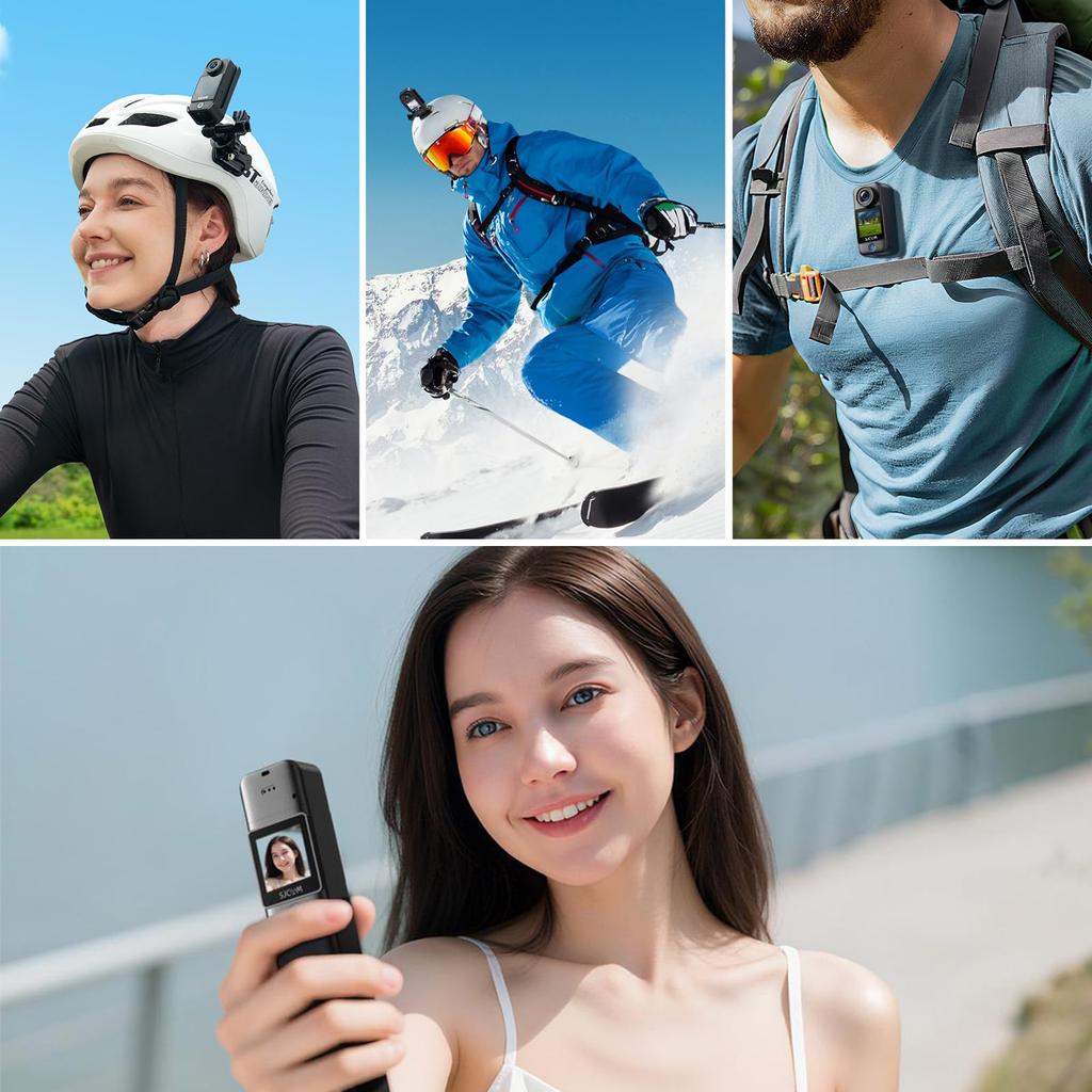 SJCAM C300 4K Vlogging Pocket Compact Action Camera with 30M Waterproof and Battery Life Dual Field of POV 8x Wearable Body 3800mAh 64GB Card Camera,