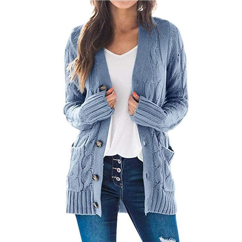 Autumn Winter Women Long Sleeve Knitted Cardigan Single Breasted Solid Color V Neck Loose Sweater Outwear Oversize S-3XL