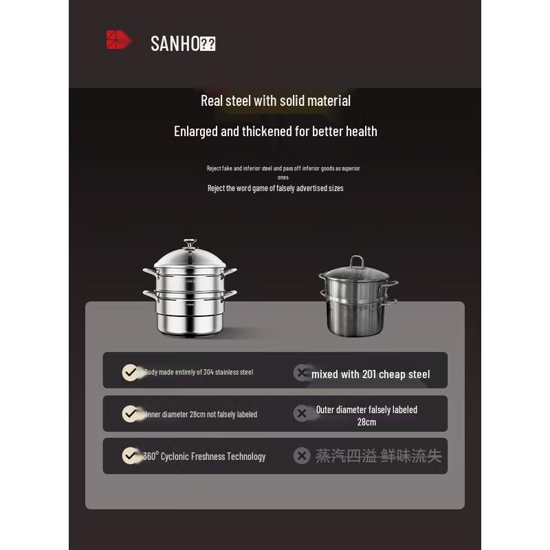 Sanhe 3-Tier 304 Stainless Steel Steamer Pot