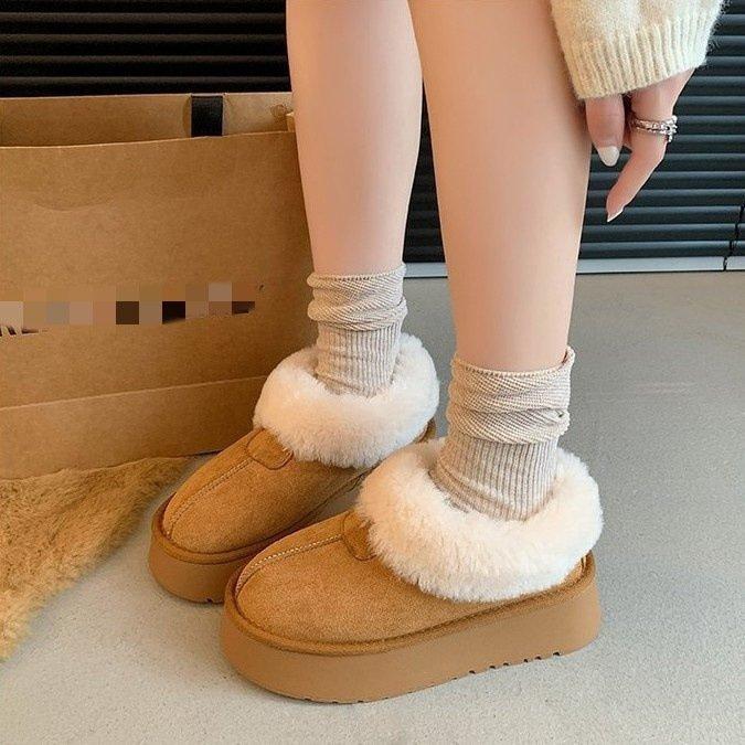 Low-top fluffy snow boots annual thick-soled non-slip bread shoes piled and thickened warm cotton shoes