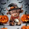 1/2Pcs Halloween Highland Cow Figurine Pumpkin Skull Highland Cattle Statue Resin Sculpture Holiday Party Decoration Ornament