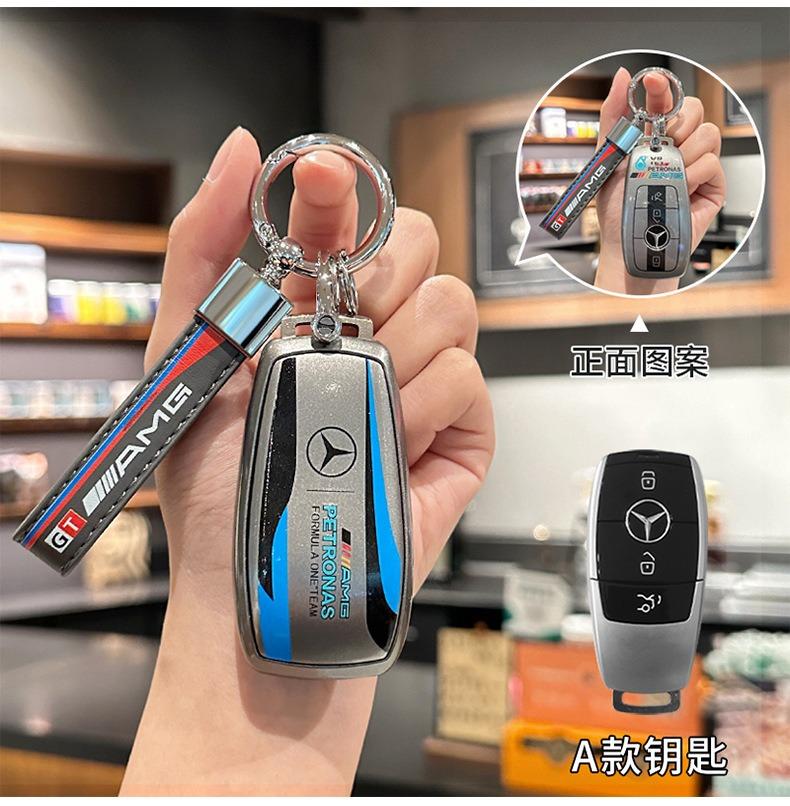 Grey TPU Car Remote Key Case Cover Shell Bag For Mercedes Benz A C E S G Class GLC CLE CLA GLB GLS W177 W205 W213 W222 X167 AMG LMNOP1