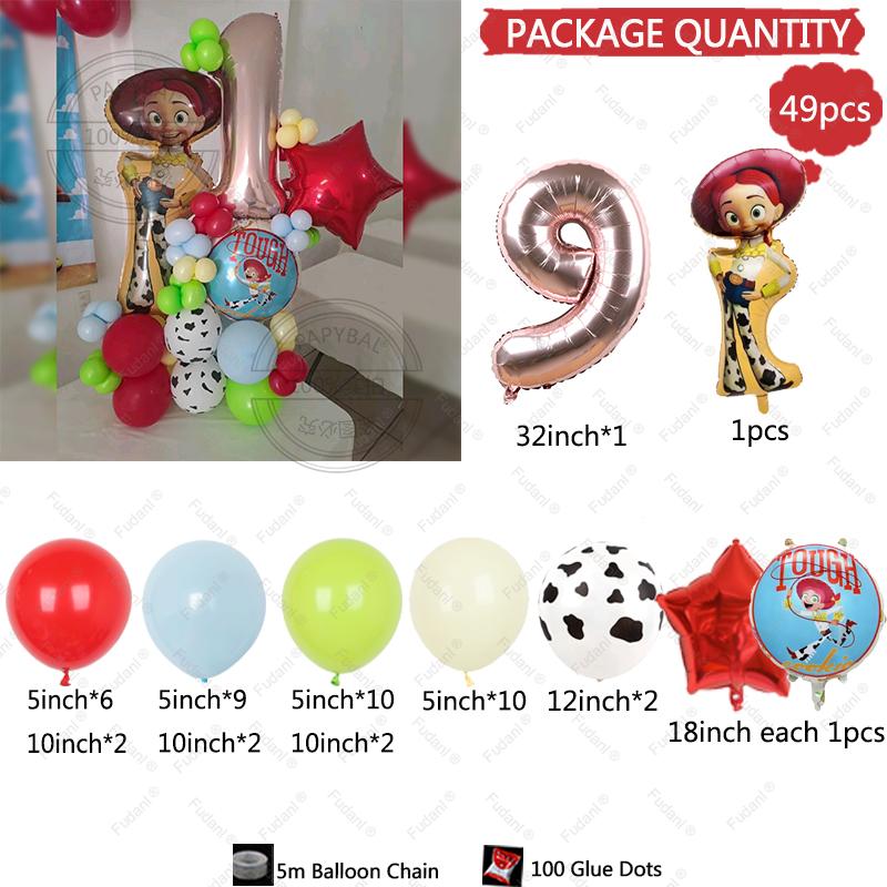 49pcs Cartoon Jessie Cowboy Toy Story Balloons Set for Kids Birthday Party Colour Latex Ballon Decorations Supplies Baby Shower