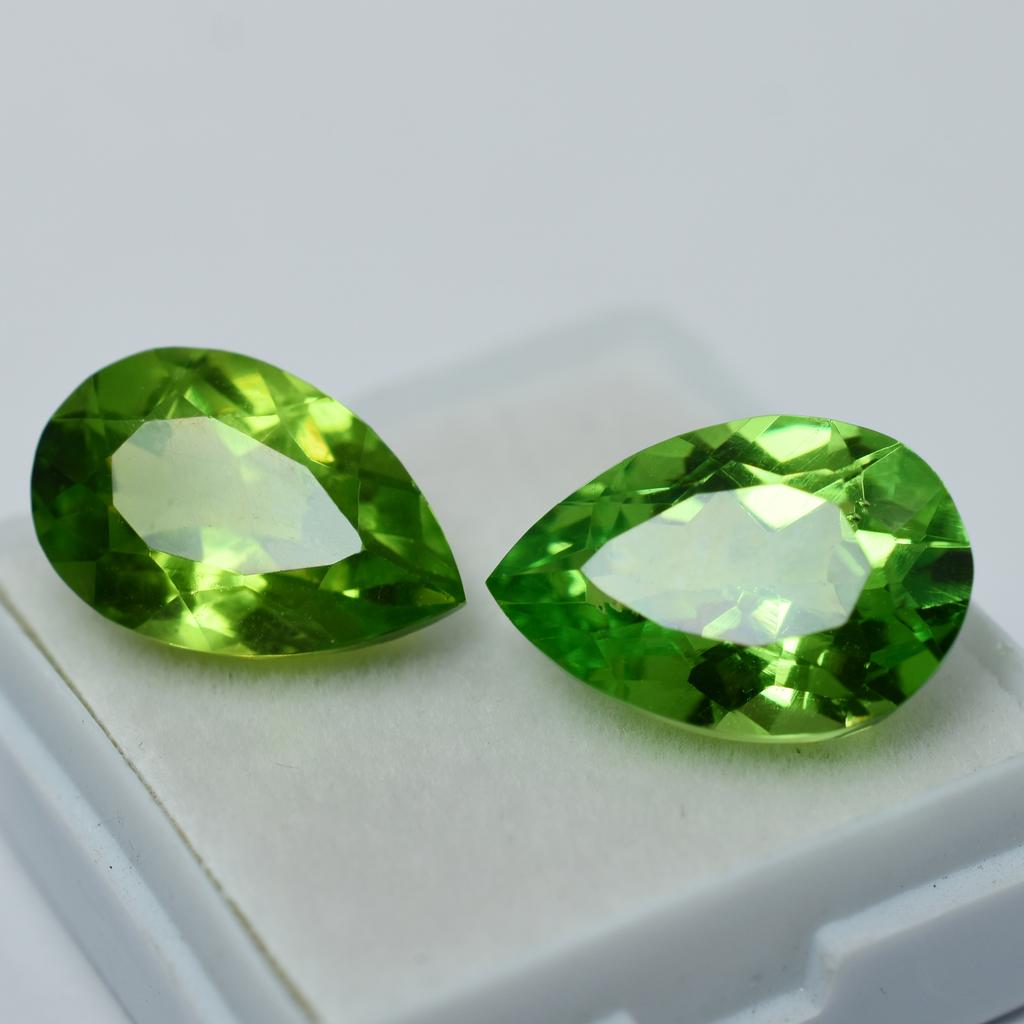 Green Peridot Pear Cut 16.10 Carat Natural Rare Loose Gemstone Pair