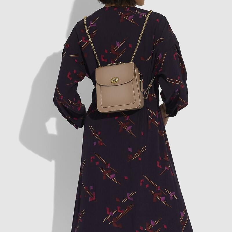 Coach Рюкзак-сумка через плечо Madison 18 с клапаном и цепочкой Женский рюкзак Коричнево-бежевый 4690-B4TP