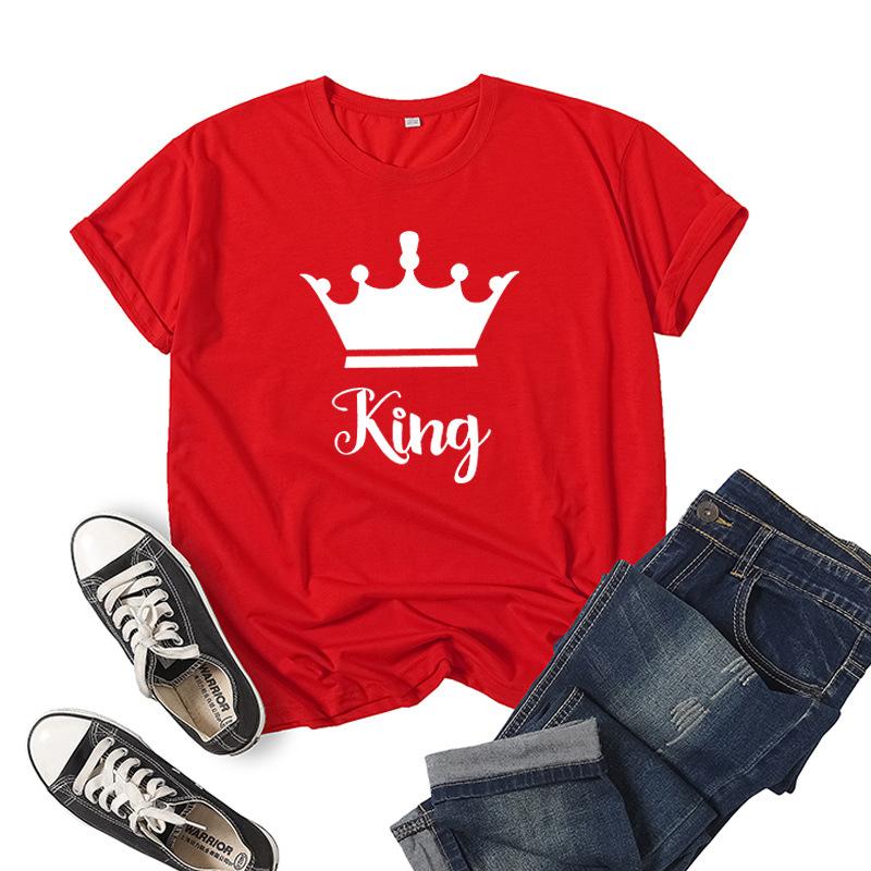 Футболка для пар с принтом King Queen Crown, женская свободная футболка с короткими рукавами и круглым вырезом, модная футболка для влюбленных, топы, одежда