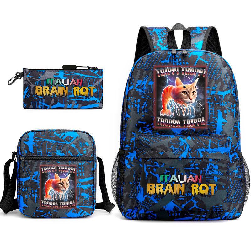School Bag Tongtongsahur Cartoon Abstract Shanhaijing Primary School Students and Teenagers Backpack Three-piece Set L
