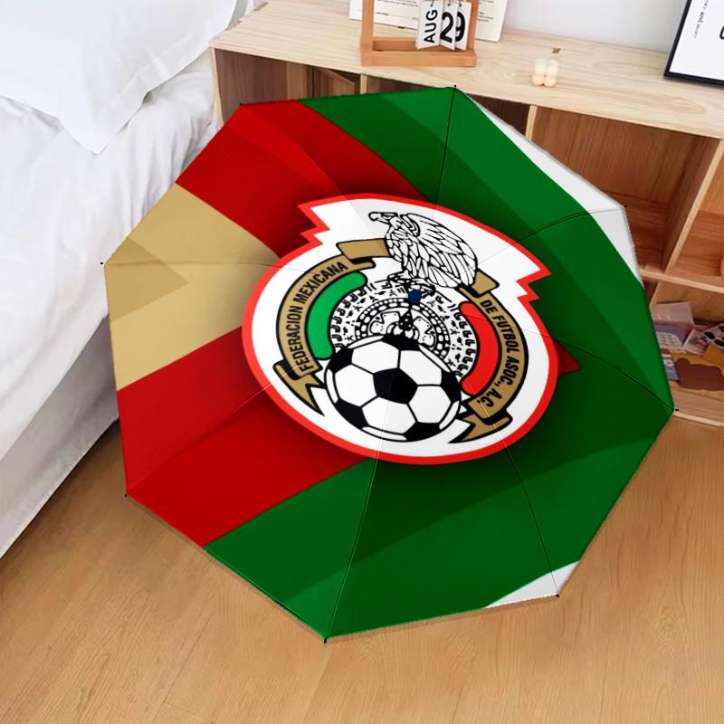 1PC Mexico Football Team Emblem Printed Umbrella Folding umbrella, automatic umbrella 8-Frame for Travel, camping Fan gifts Christmas Gifts
