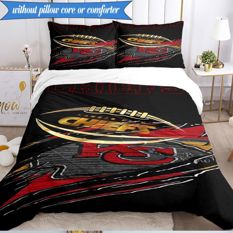 Kansas Chiefs Logo 3pcs Bedding,Including 1pc Duvet Cover And 2pcs Pillowcases Perfect for Christmas,Ideal for Bedroom, Dormitory