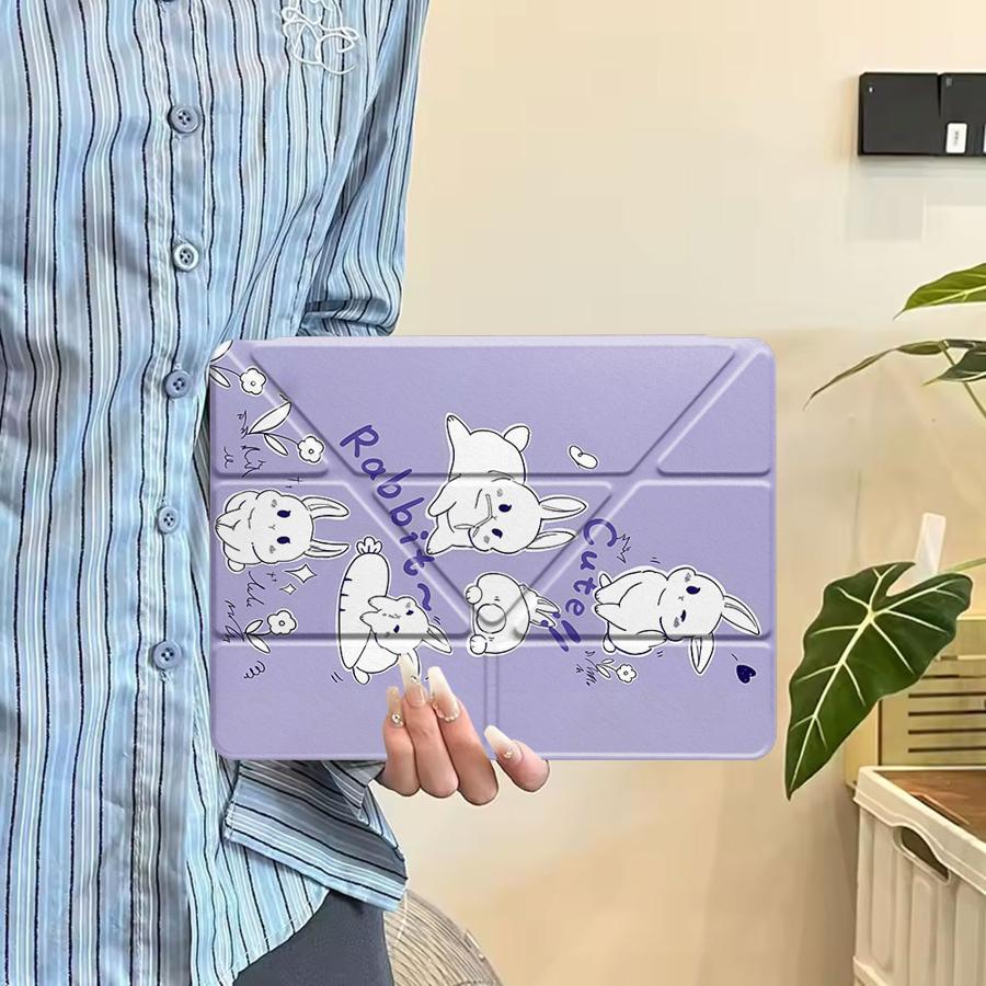 Фиолетовый и Белый Чехол для Планшета с Кроликом для iPad Mini 6 7 Air 4 5 M3 M2 1 2 M4 11 дюймов Pro 2025 Pro 11-го 10-го 9-го 8-го 7-го