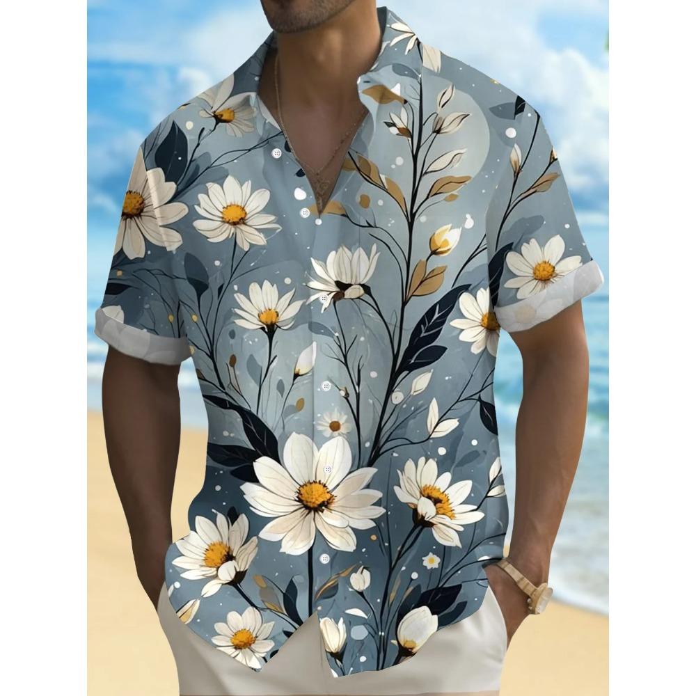 Beach Flower Men's Shirt 3d Print Hawaiian Short Sleeve Shirts For Men Summer Casual Shirt Loose Oversized Short Sleeve Tops