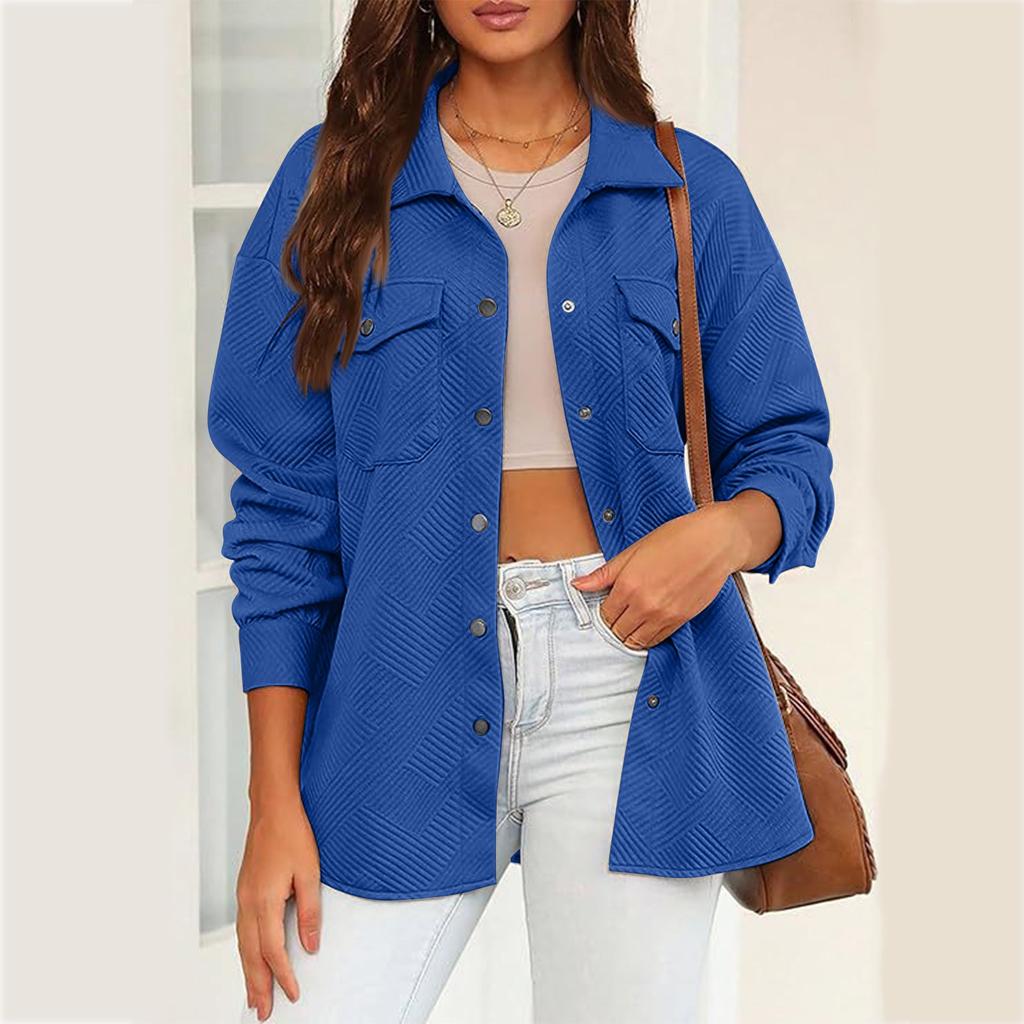 Женская мода повседневная однотонная куртка с лацканами и свободными одинарными пуговицами с длинными рукавами