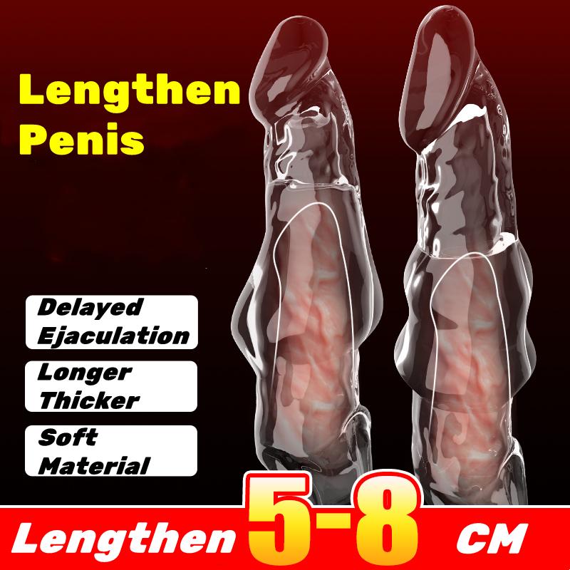Большой чехол для пениса, удлинитель мужского члена, сексуальный член, многоразовый сексуальный силиконовый презерватив, забавные эротические игрушки для взрослых для мужчин 18