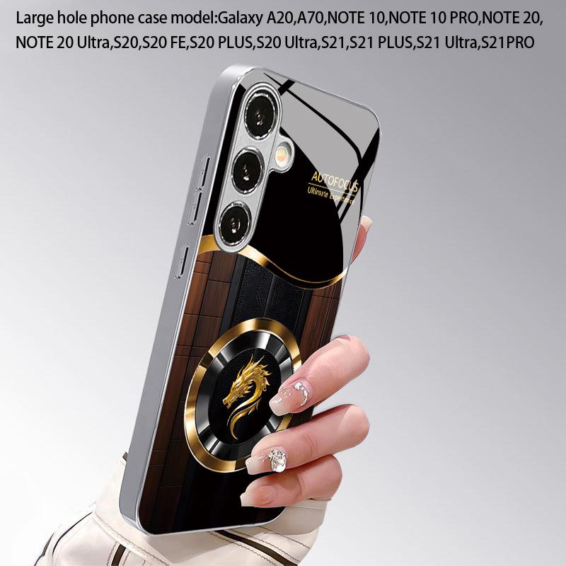 Черный чехол для телефона с 2D-рисунком Золотого Дракона для Samsung S26 S25 S24 S23 S22 S21 S20 A56 A36 A16 Электрооцинкованный стеклянный защитный чехол