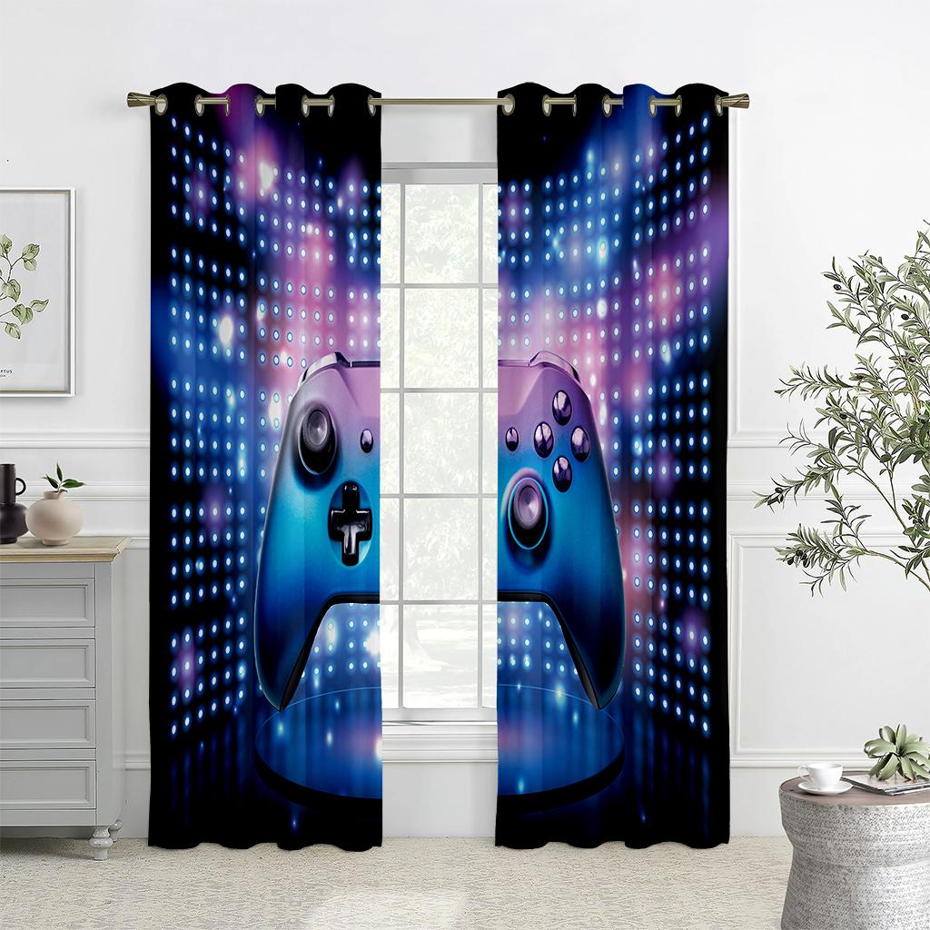 Children's Favorite Games Electronic Controller Curtains, 2 Panel Game Handle Curtains, Bedroom Decor, Boys and Girls Room