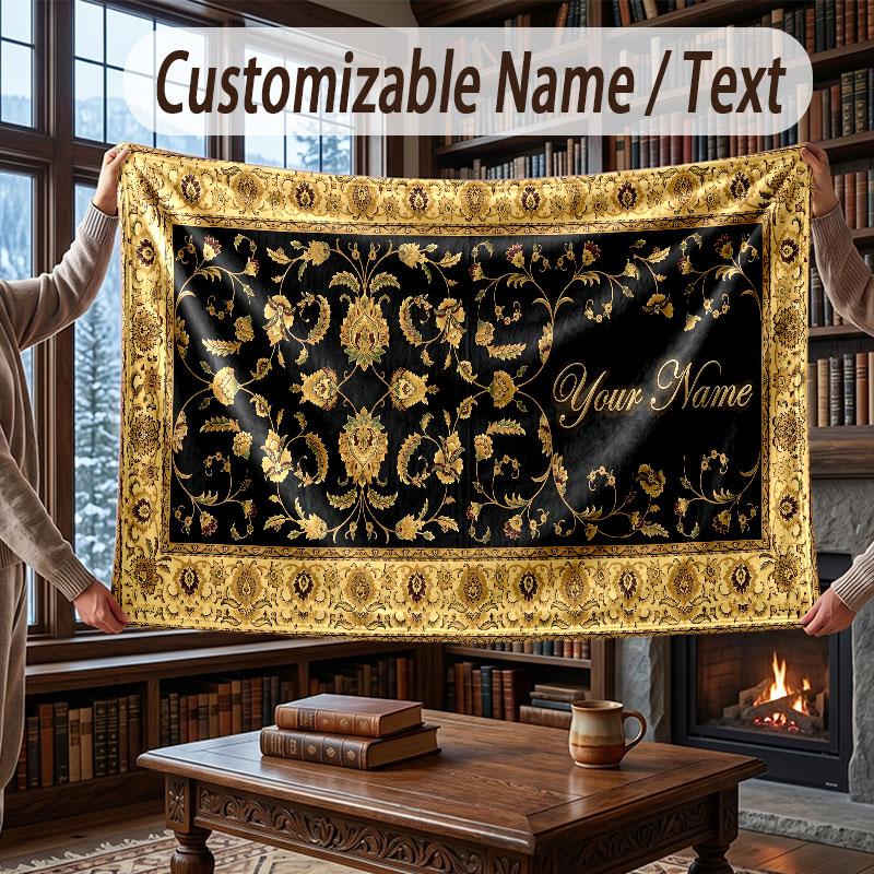 Floral Garden Theme Throw Blanket Custom Name Text Personalized Blanket Soft Cozy Blanket for Home Sofa Bed