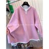 Women's Spliced Solid Color Round Neck Pullover Long-sleeved Fake Two-piece Sports Sweatshirt Bottoming Shirt Loose Top