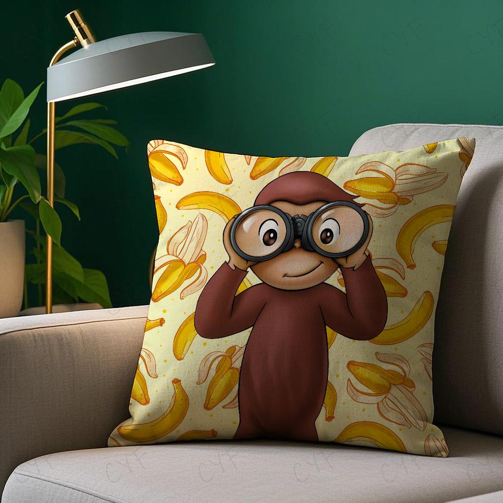 George The Curious Monkey Pillow Case Anti-dustmite Pillowcase Invisible Zipper Silky Short Plush Sofa Cushion Cover
