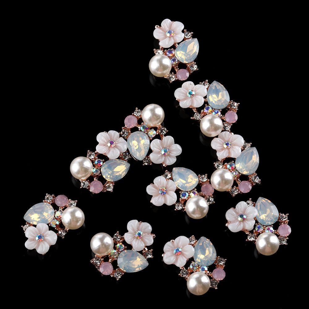 Flatback Apparel Clothing Decoration Garment Buckle Pearl Hairpin Flower Buttons Rhinestone Button