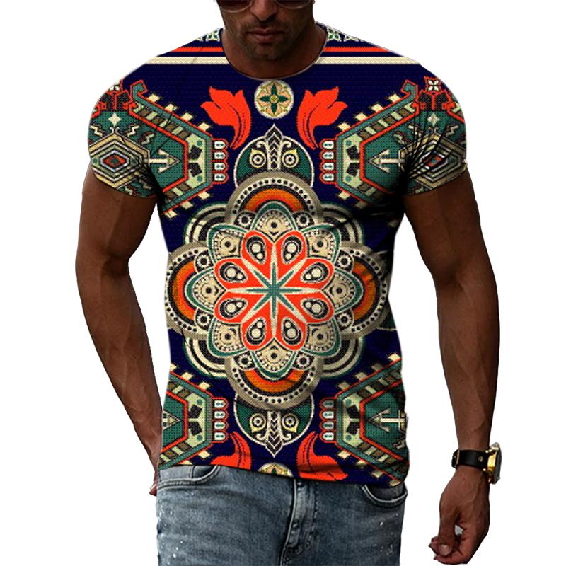 Летняя модная национальная характеристика 3D-печать графика личность хип-хоп культура мужчины круглый вырез короткий рукав футболка