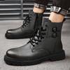 Martin Boots Men's Winter Explosion Velvet Warm Leather Boots Men's High-top Thick-soled Heightening Large-size Handsome Locomotive Boots