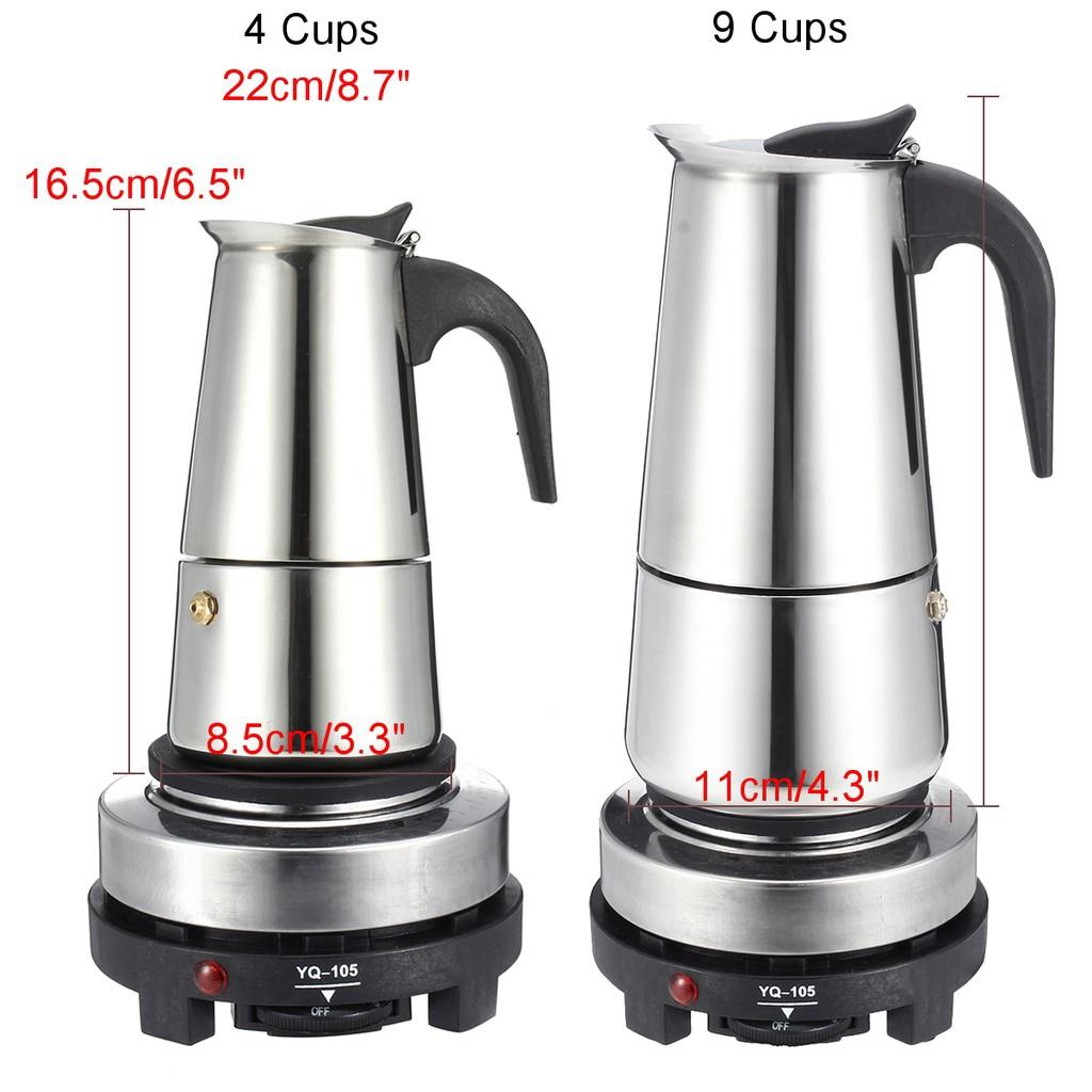 New Portable Espresso Coffee Maker Moka Pot Silver Stainless Steel Electric Stove Filter Coffee Brewer Kettle Pot