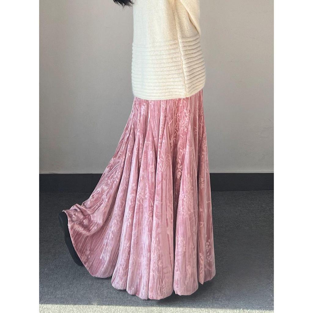 Элегантная темно-фиолетовая бархатная юбка-русалка с высокой талией - Стройнящий осенне-зимний стиль с широким подолом