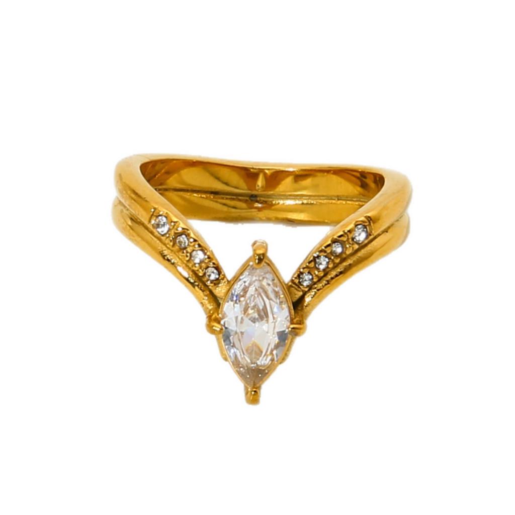Hot Sale Light Luxury Geometric Horse Eye Zircon Multi-layer Stacked Ring Plated 18K Gold Stainless Steel Exquisite Ring Women