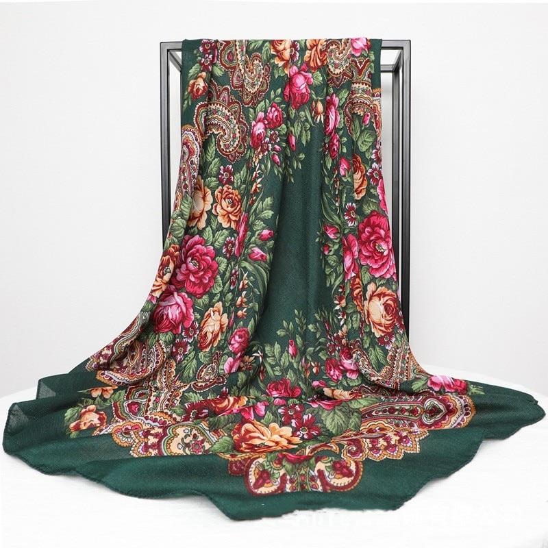 Женский квадратный шарф с цветочным принтом в русском стиле