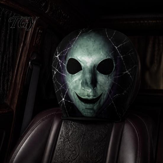 Seasonal Car Interior Decorations 2Pcs Funny Headrest Covers, Scary Faces Easy Install Auto Protector Seat Protectors, Universal Breathable