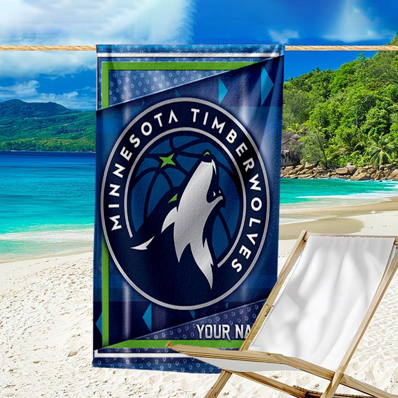 Custom Name Beach Towel Timberwolves Logo Beach Towel, Soft Microfiber, Gift for Her/Him, Birthday, for Pool, Beach, Travel, Fan gifts