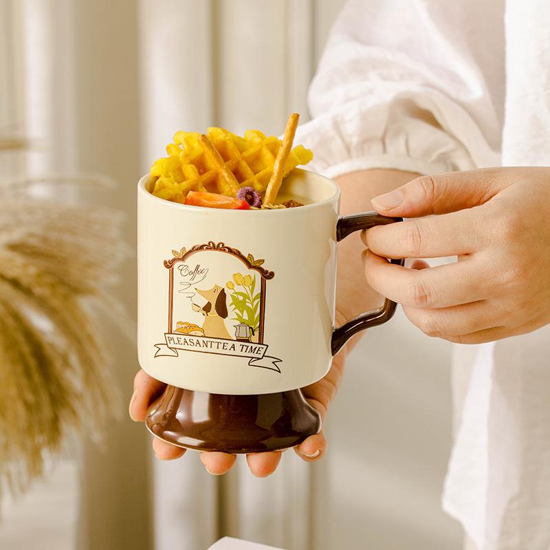 Чашка для мороженого керамическая чашка французская кружка высокая чашка для завтрака кремовый стиль для пары средний и старинный стиль дизайн высокой ценности