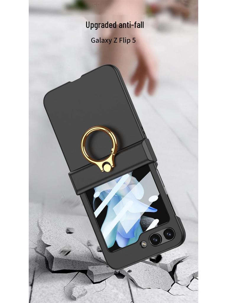 GKK Полностью закрывающий матовый чехол для Samsung Z Flip5 с кольцом-держателем и маленьким складным шарниром.