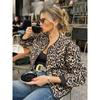 Повседневные хлопковые пальто с леопардовым принтом для женщин, осенняя однобортная куртка с карманами, длинными рукавами и круглым вырезом, модная уличная куртка