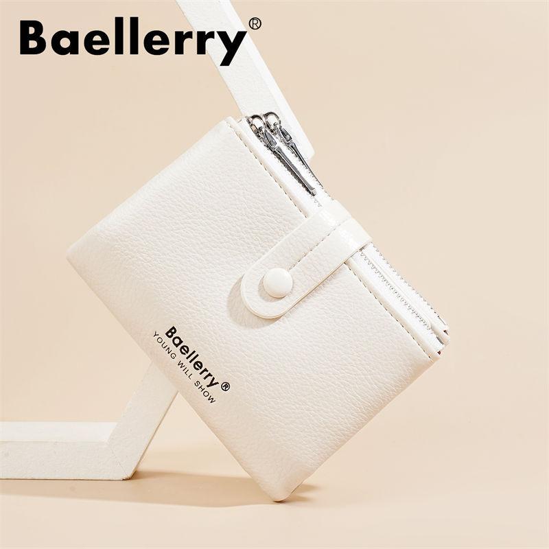 Baellerry Women Fashion Short Wallets Casual Tri-fold Coin Purse Double Zipper Card Holder Purses